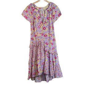 Sundance Pretty Petals Tiered Ruffle Purple Floral Maxi Dress Cotton Size Medium